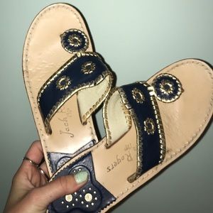 Jack Rogers Navy and Gold Sandals